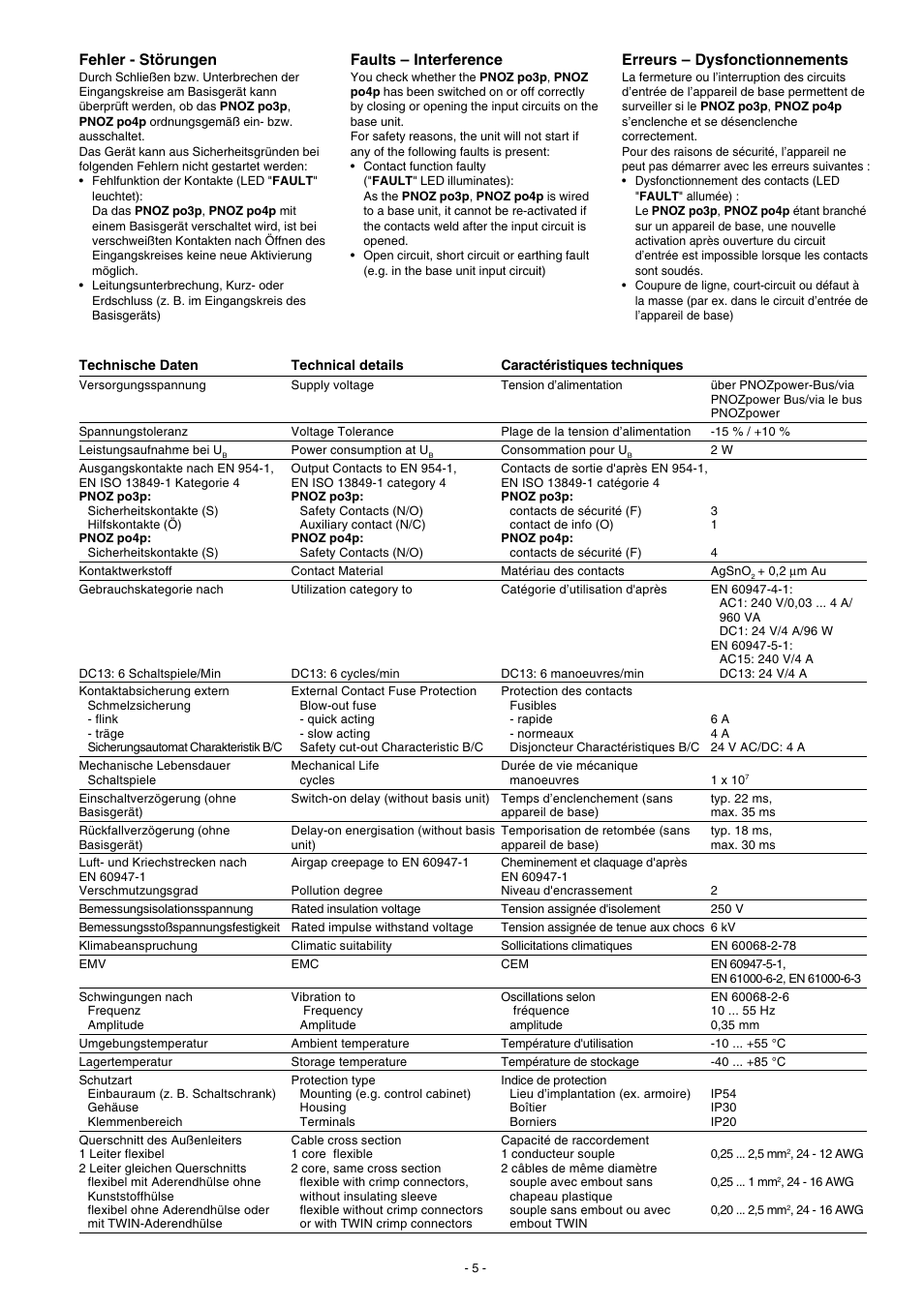 Fehler - störungen, Faults – interference, Erreurs – dysfonctionnements | Pilz PNOZ po3p 3n/o 1n/c User Manual | Page 5 / 16