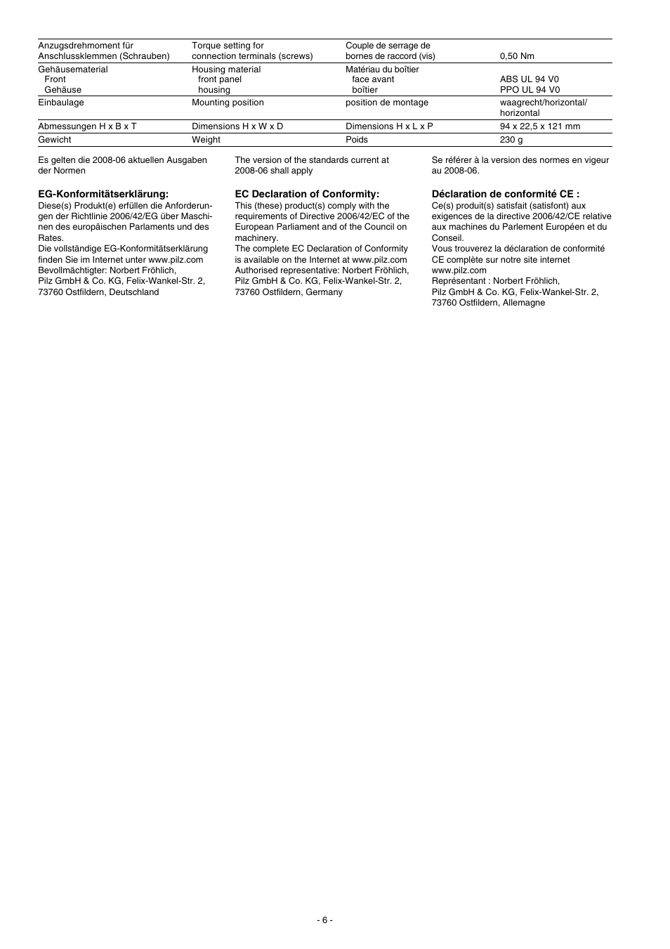 Pilz PNOZ po3p 3n/o 1n/c User Manual | Page 6 / 16