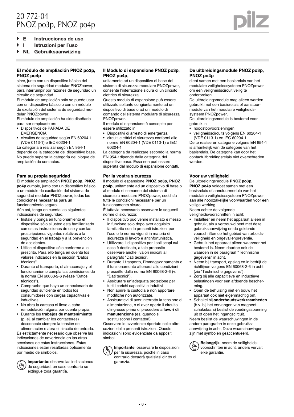 Pilz PNOZ po3p 3n/o 1n/c User Manual | Page 8 / 16