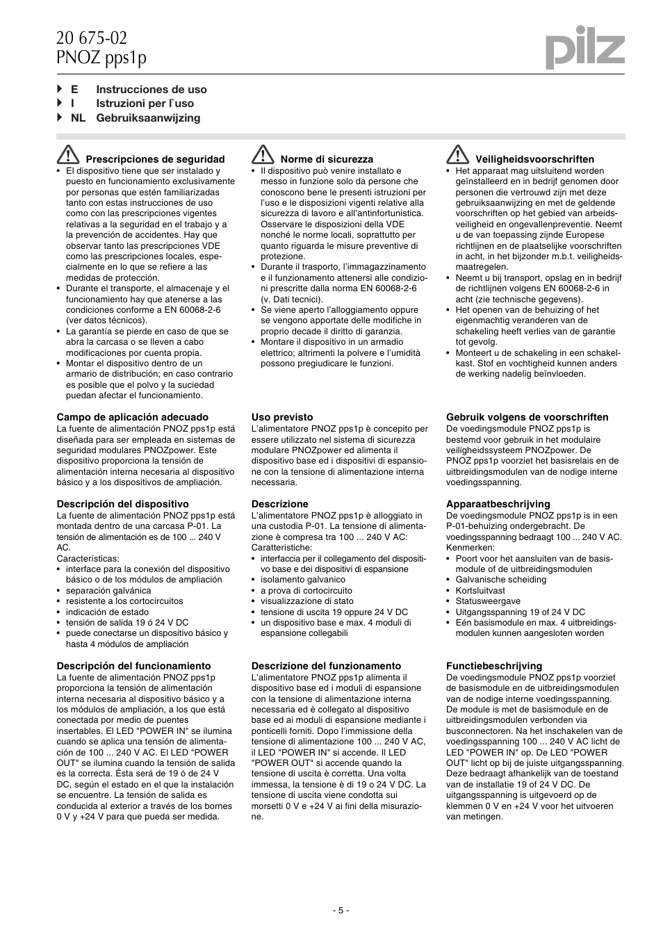 Pilz PNOZ pps1p 100-240VAC User Manual | Page 5 / 8