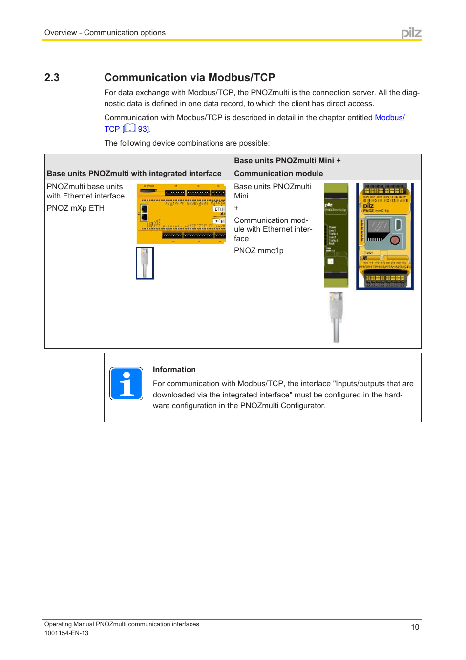 3 communication via modbus/tcp, Communication via modbus/tcp | Pilz PNOZ mm0p 24VDC User Manual | Page 10 / 176