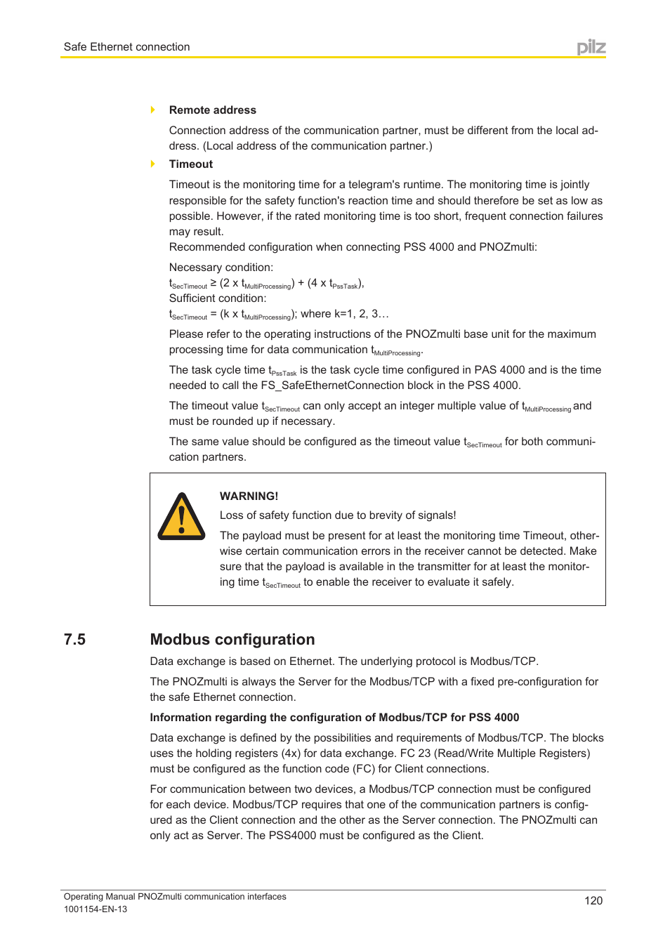 5 modbus configuration, Modbus configuration | Pilz PNOZ mm0p 24VDC User Manual | Page 120 / 176