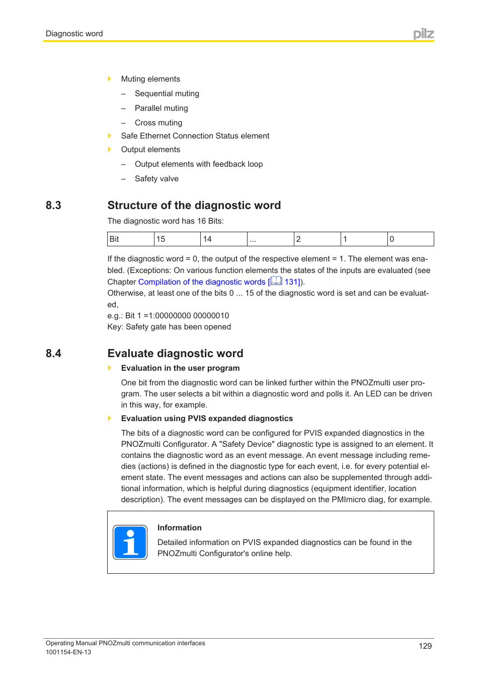 3 structure of the diagnostic word, 4 evaluate diagnostic word, Structure of the diagnostic word | Evaluate diagnostic word | Pilz PNOZ mm0p 24VDC User Manual | Page 129 / 176