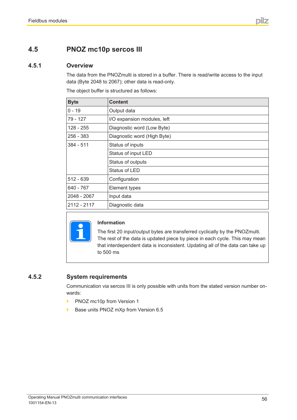 5 pnoz mc10p sercos iii, 1 overview, 2 system requirements | Pnoz mc10p sercos iii, Overview, System requirements | Pilz PNOZ mm0p 24VDC User Manual | Page 56 / 176