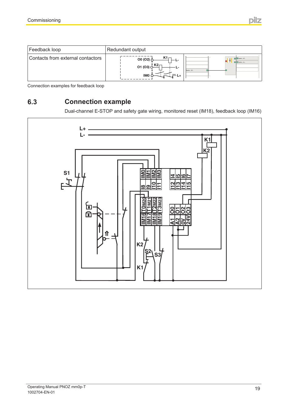 3 connection example, Connection example | Pilz PNOZ mm0p-T User Manual | Page 19 / 29
