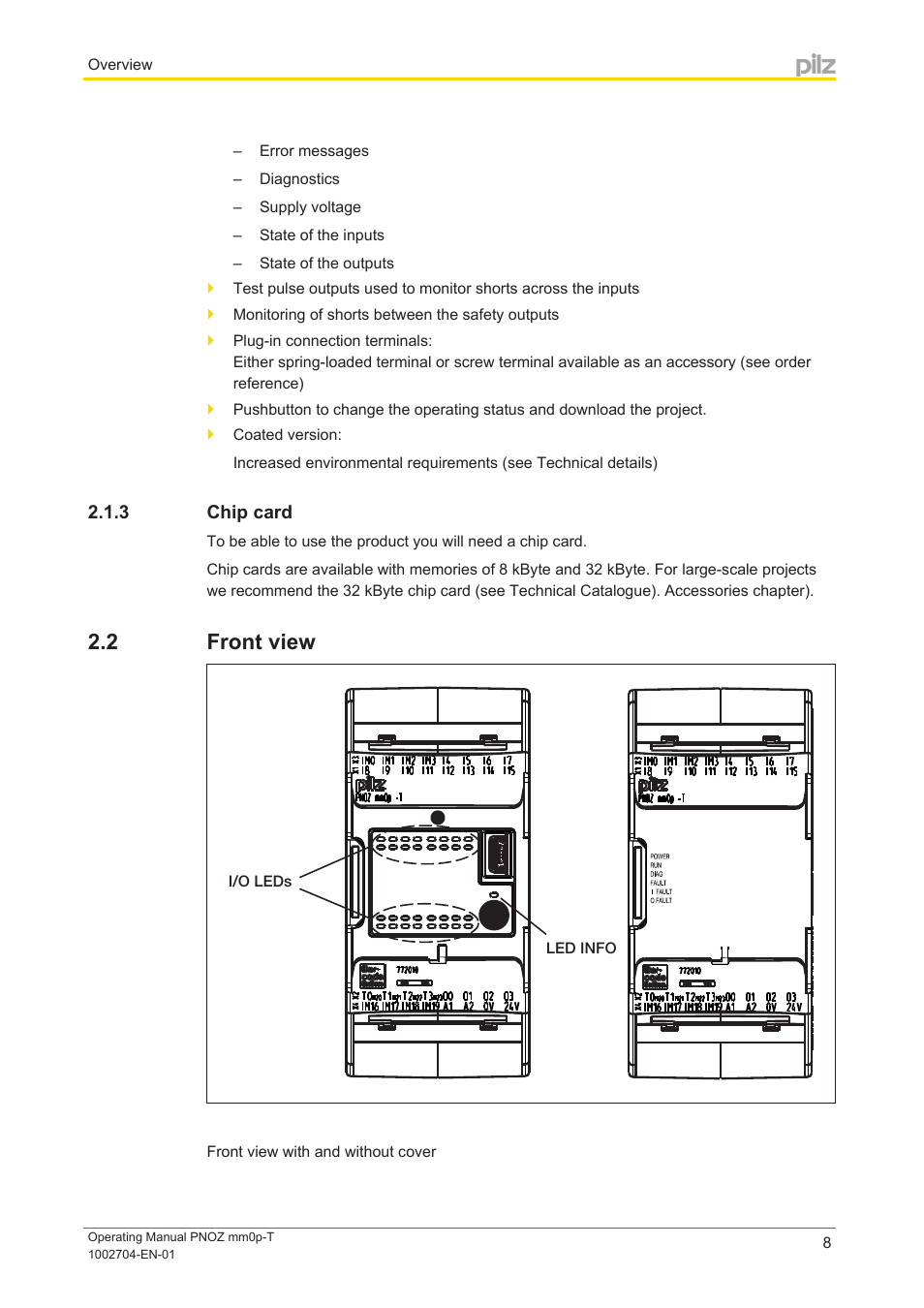 3 chip card, 2 front view, Chip card | Front view | Pilz PNOZ mm0p-T User Manual | Page 8 / 29