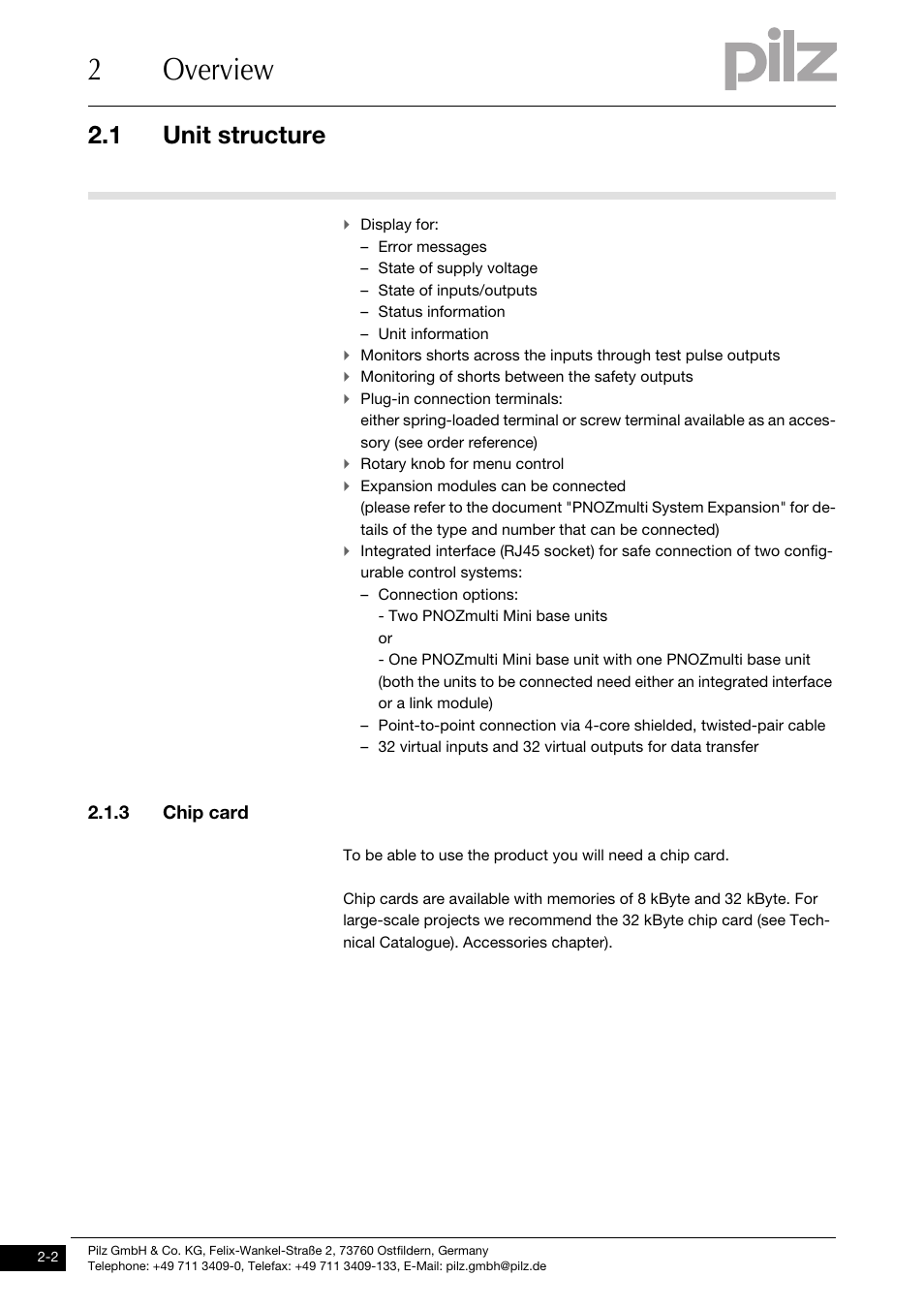 3 chip card, 2overview, 1 unit structure | Pilz PNOZ mm0.2p User Manual | Page 10 / 51