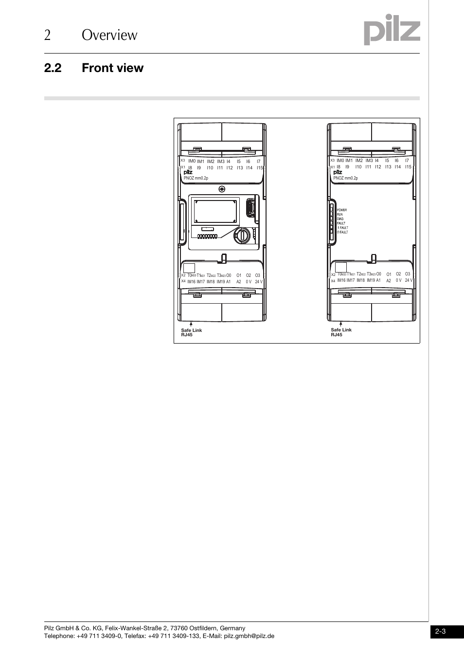 Front view, 2overview, 2 front view | Pilz PNOZ mm0.2p User Manual | Page 11 / 51