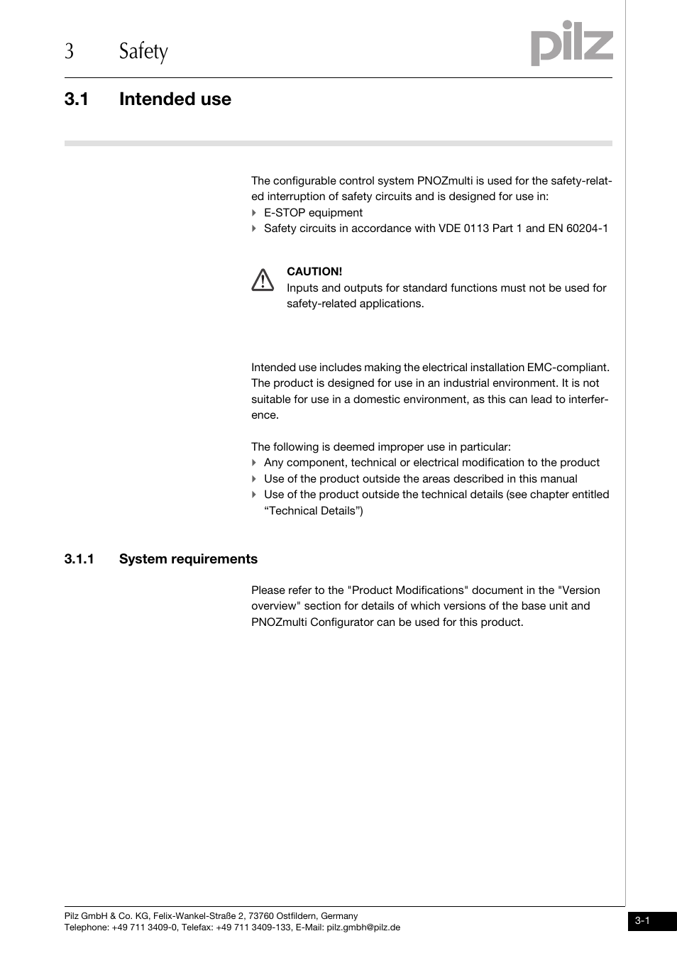 3 safety, Intended use, 1 system requirements | 3safety, 1 intended use | Pilz PNOZ mm0.2p User Manual | Page 13 / 51