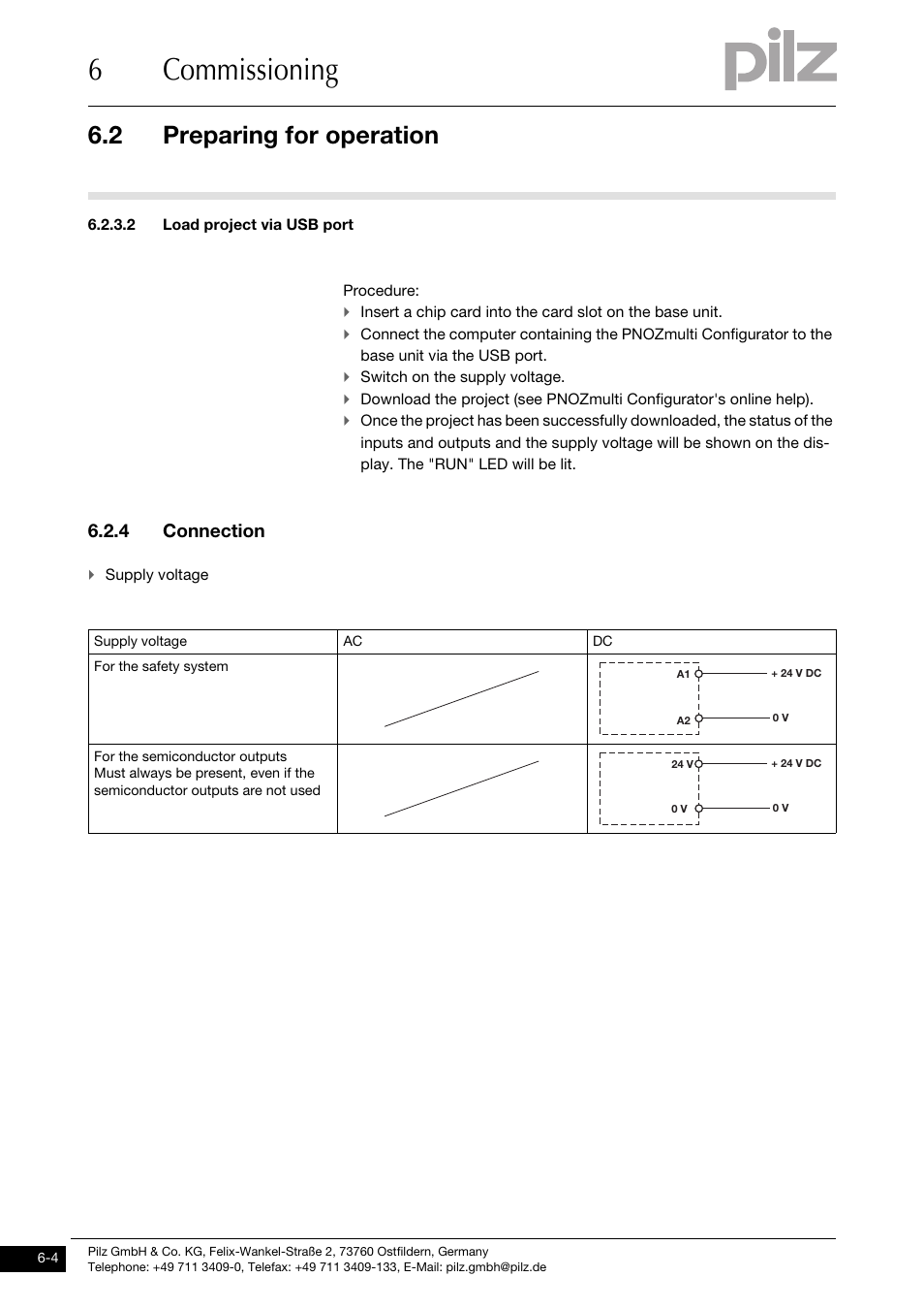 2 load project via usb port, 4 connection, 6commissioning | 2 preparing for operation | Pilz PNOZ mm0.2p User Manual | Page 28 / 51