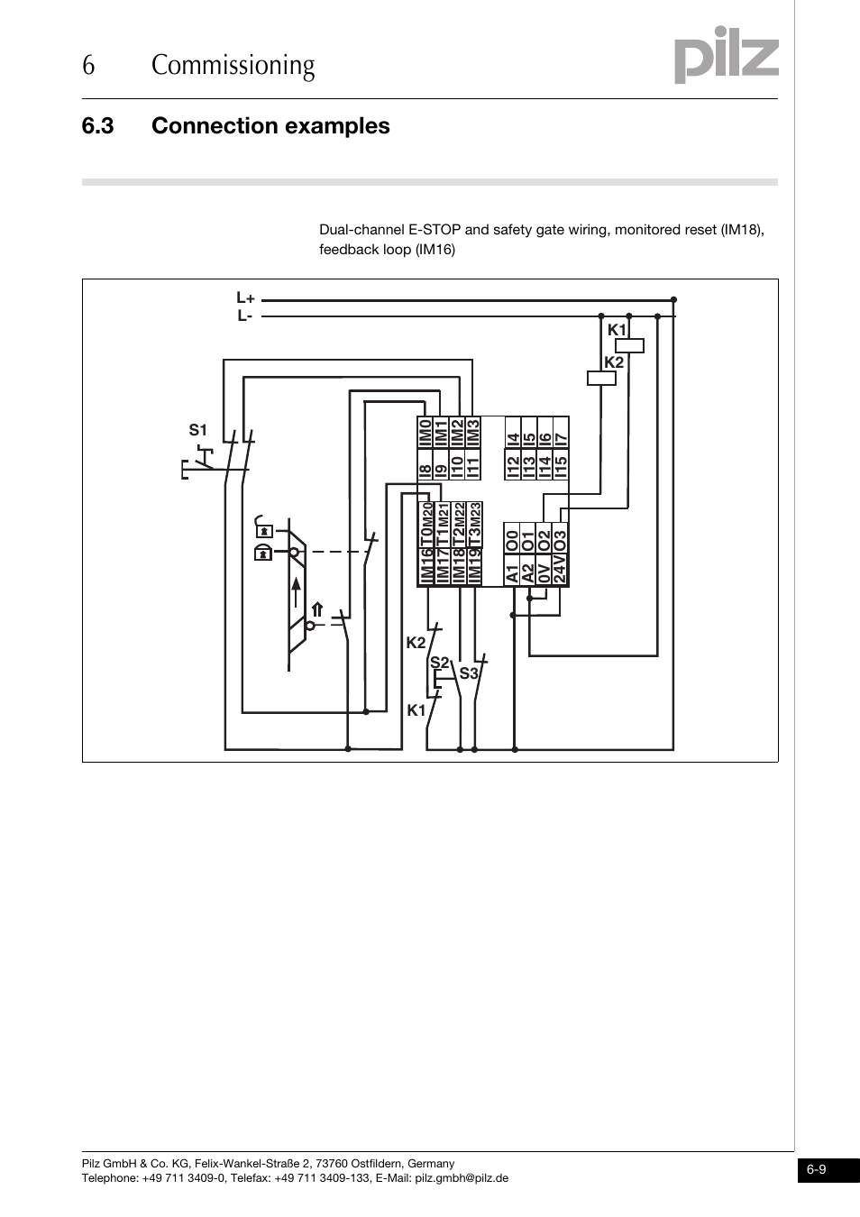 Connection examples, 6commissioning, 3 connection examples | Pilz PNOZ mm0.2p User Manual | Page 33 / 51