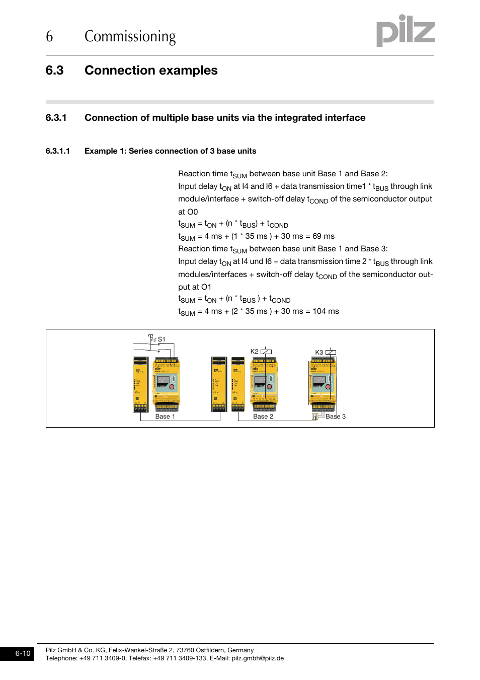 1 example 1: series connection of 3 base units, 6commissioning, 3 connection examples | Pilz PNOZ mm0.2p User Manual | Page 34 / 51