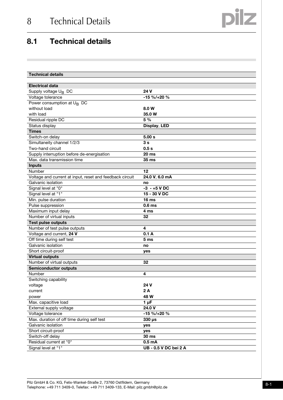 8 technical details, Technical details, 8technical details | 1 technical details | Pilz PNOZ mm0.2p User Manual | Page 45 / 51