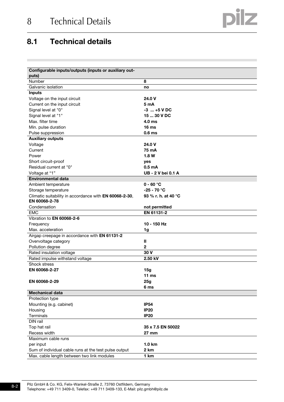 8technical details, 1 technical details | Pilz PNOZ mm0.2p User Manual | Page 46 / 51