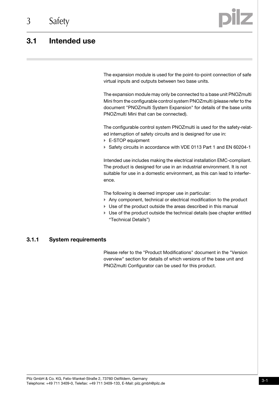 Safety, Intended use, 1 system requirements | 3safety, 1 intended use | Pilz PNOZ mml1p User Manual | Page 11 / 34