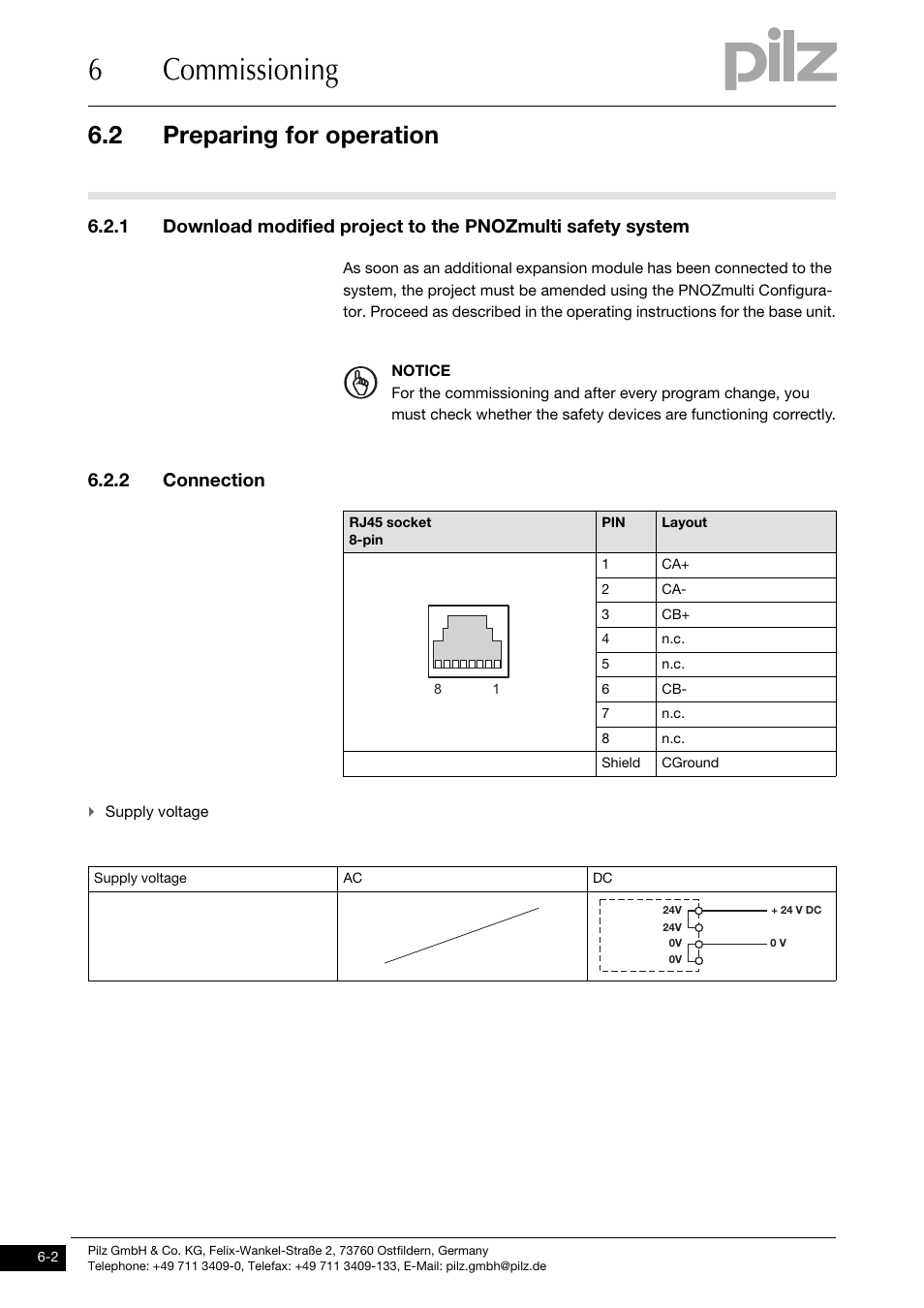 Preparing for operation, 2 connection, 6commissioning | 2 preparing for operation | Pilz PNOZ mml1p User Manual | Page 22 / 34