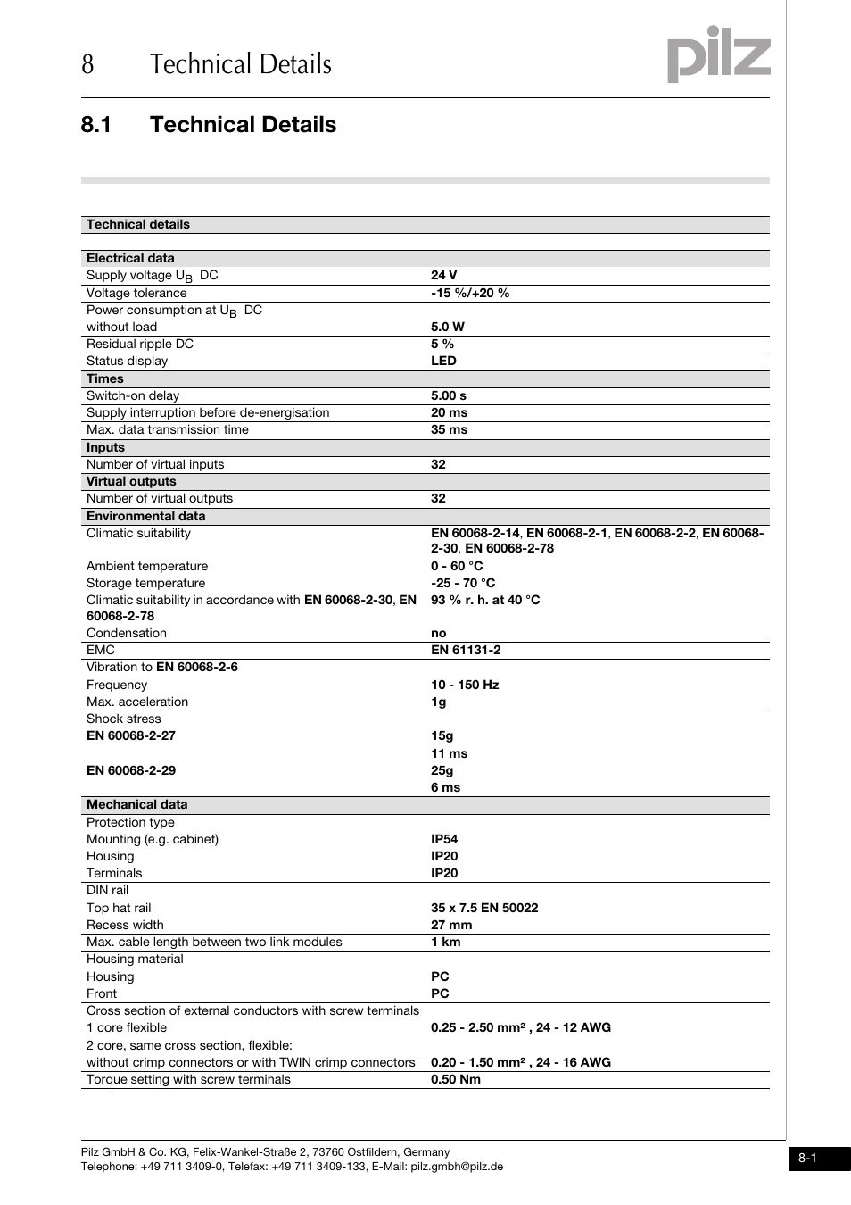 Technical details, 8technical details, 1 technical details | Pilz PNOZ mml1p User Manual | Page 30 / 34
