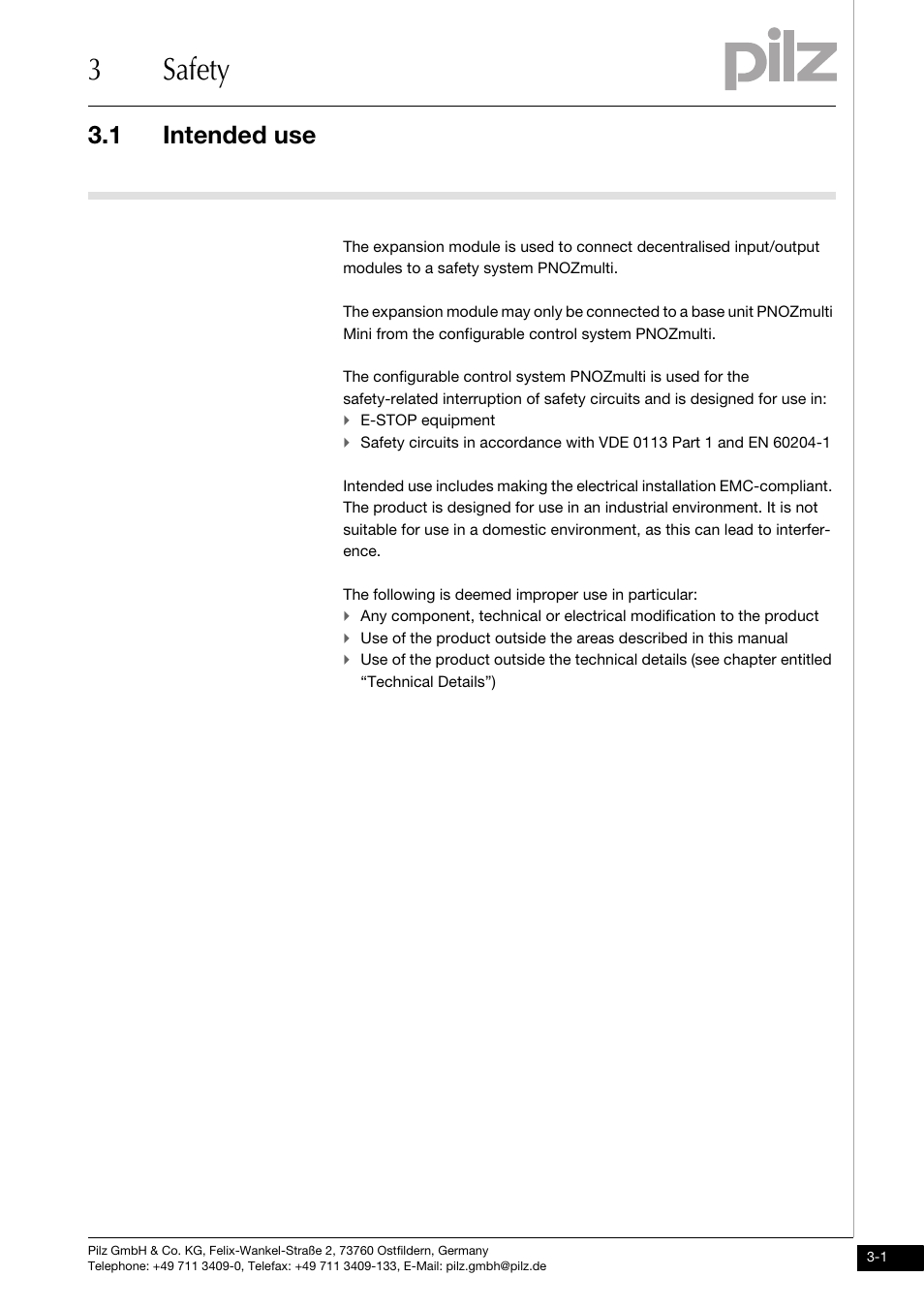 3 safety, Intended use, 3safety | 1 intended use | Pilz PNOZ mml2p User Manual | Page 11 / 33