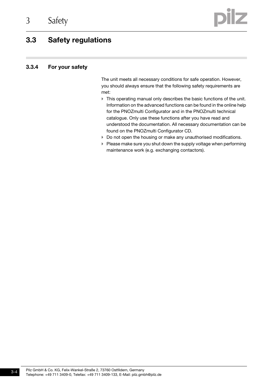 4 for your safety, 3safety, 3 safety regulations | Pilz PNOZ mml2p User Manual | Page 14 / 33