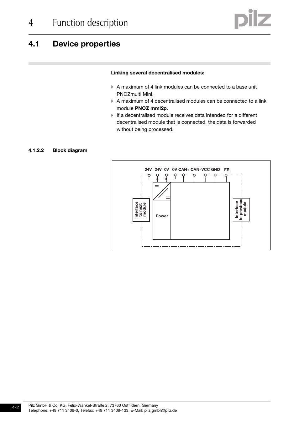 2 block diagram, 4function description, 1 device properties | Pilz PNOZ mml2p User Manual | Page 16 / 33