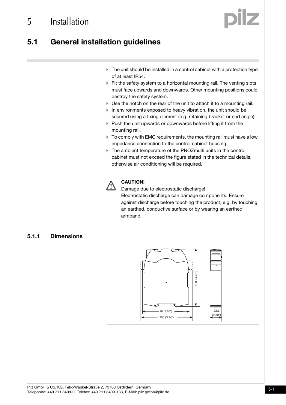 5 installation, General installation guidelines, 1 dimensions | 5installation, 1 general installation guidelines | Pilz PNOZ mml2p User Manual | Page 17 / 33