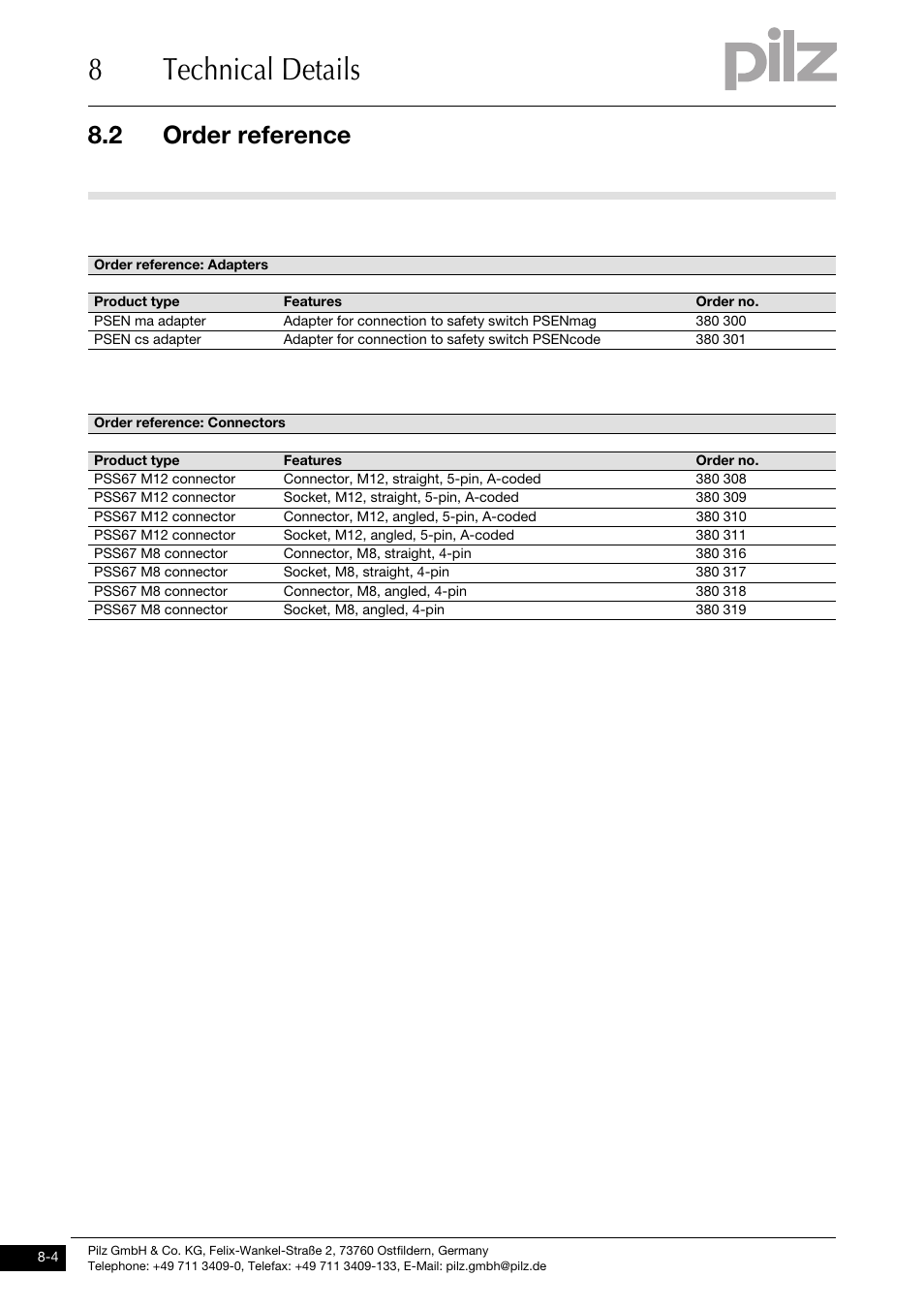 8technical details, 2 order reference | Pilz PNOZ mml2p User Manual | Page 32 / 33