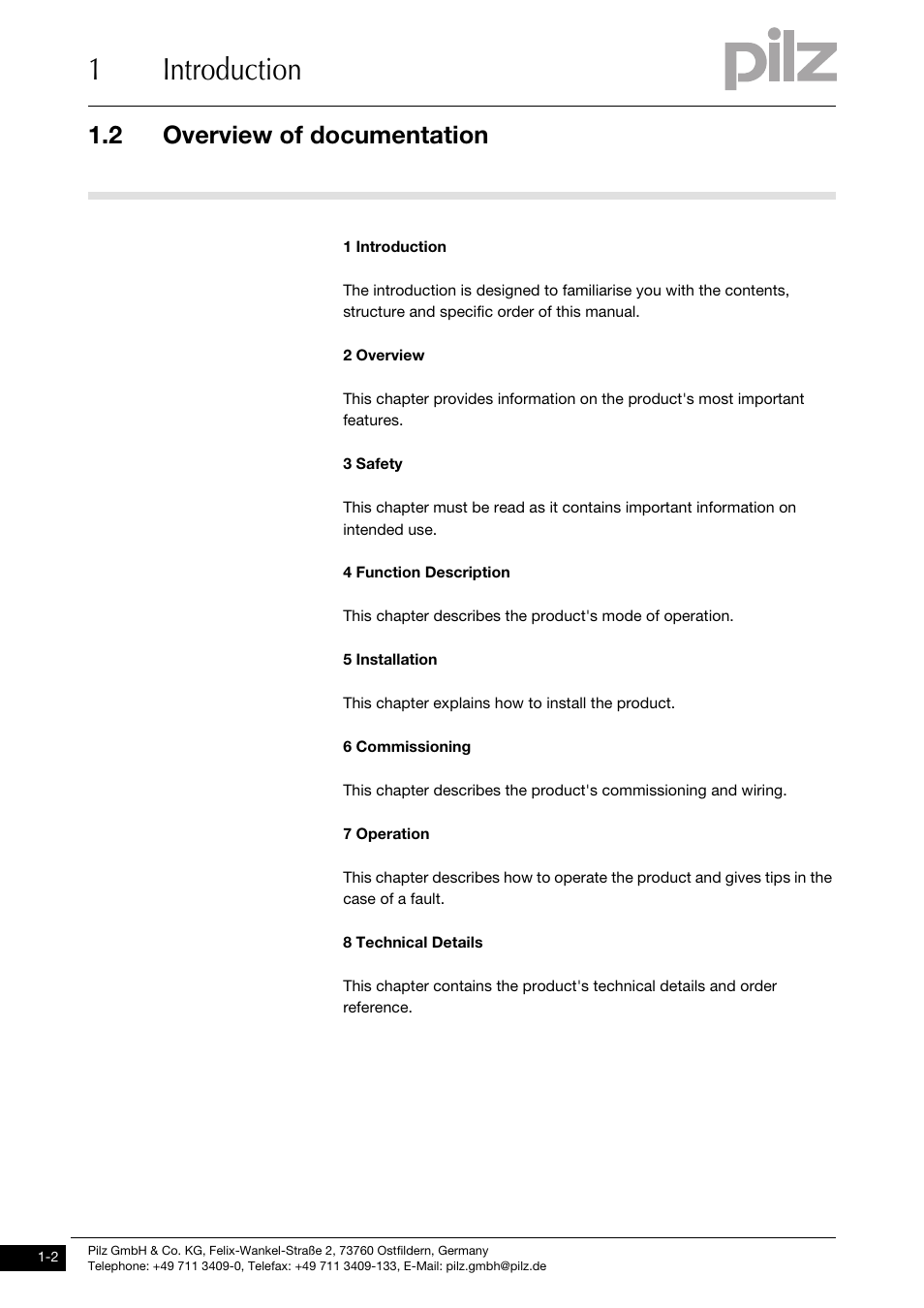 Overview of documentation, 1introduction, 2 overview of documentation | Pilz PNOZ mml2p User Manual | Page 6 / 33