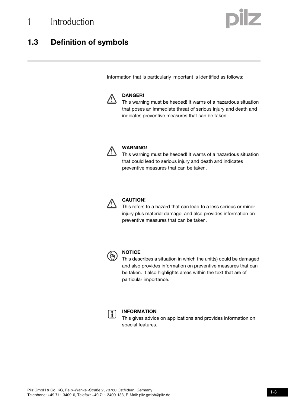 Definition of symbols, 1introduction, 3 definition of symbols | Pilz PNOZ mml2p User Manual | Page 7 / 33