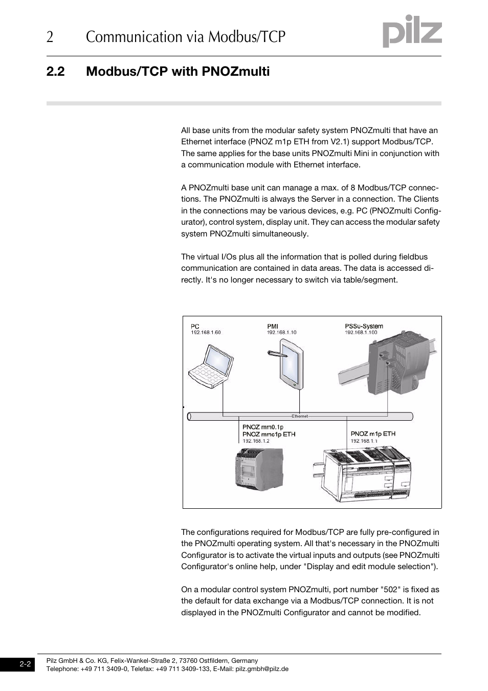 Modbus/tcp with pnozmulti, 2communication via modbus/tcp, 2 modbus/tcp with pnozmulti | Pilz PNOZ mmc1p ETH User Manual | Page 10 / 47