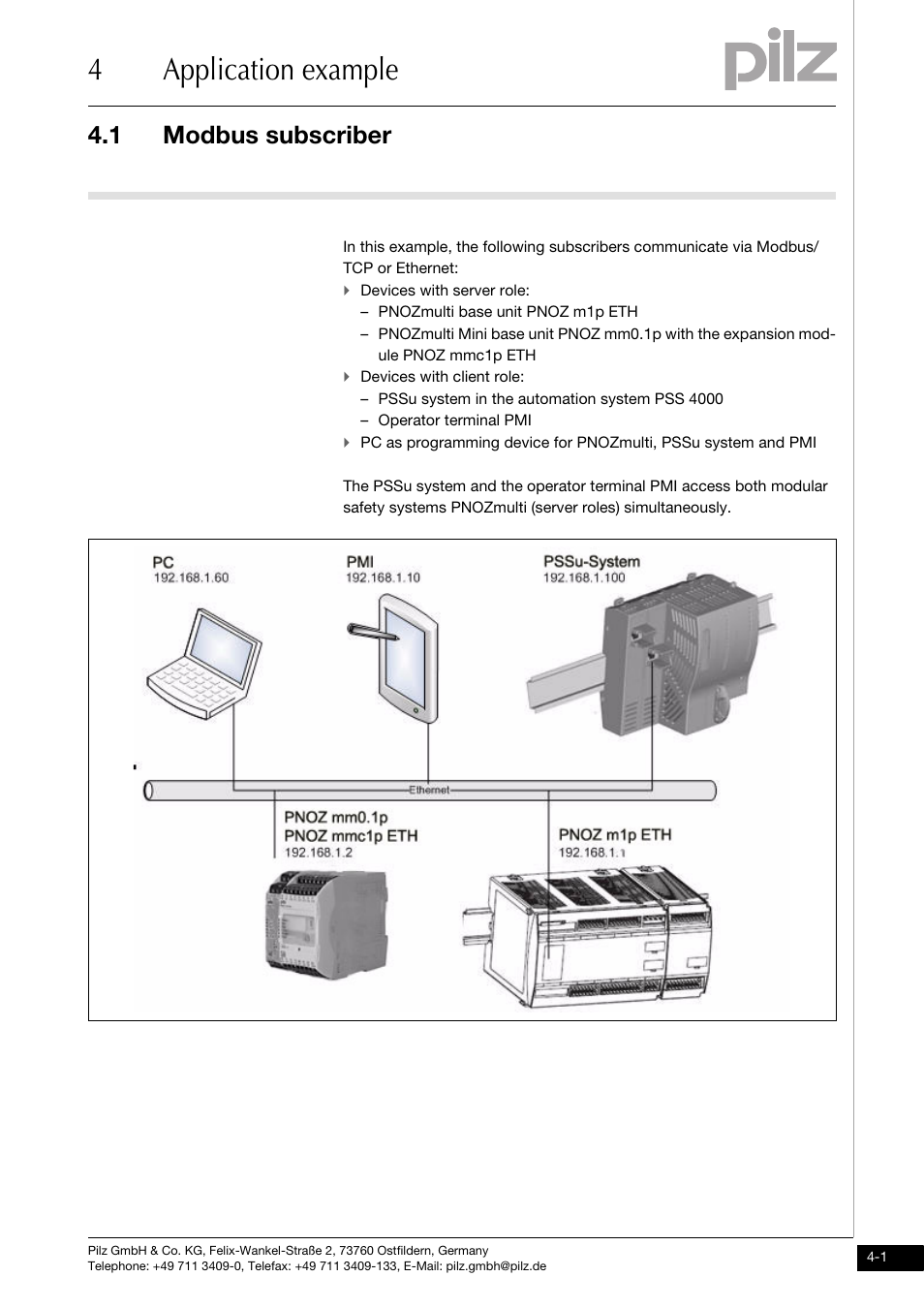 Application example, Modbus subscriber, 4application example | 1 modbus subscriber | Pilz PNOZ mmc1p ETH User Manual | Page 37 / 47