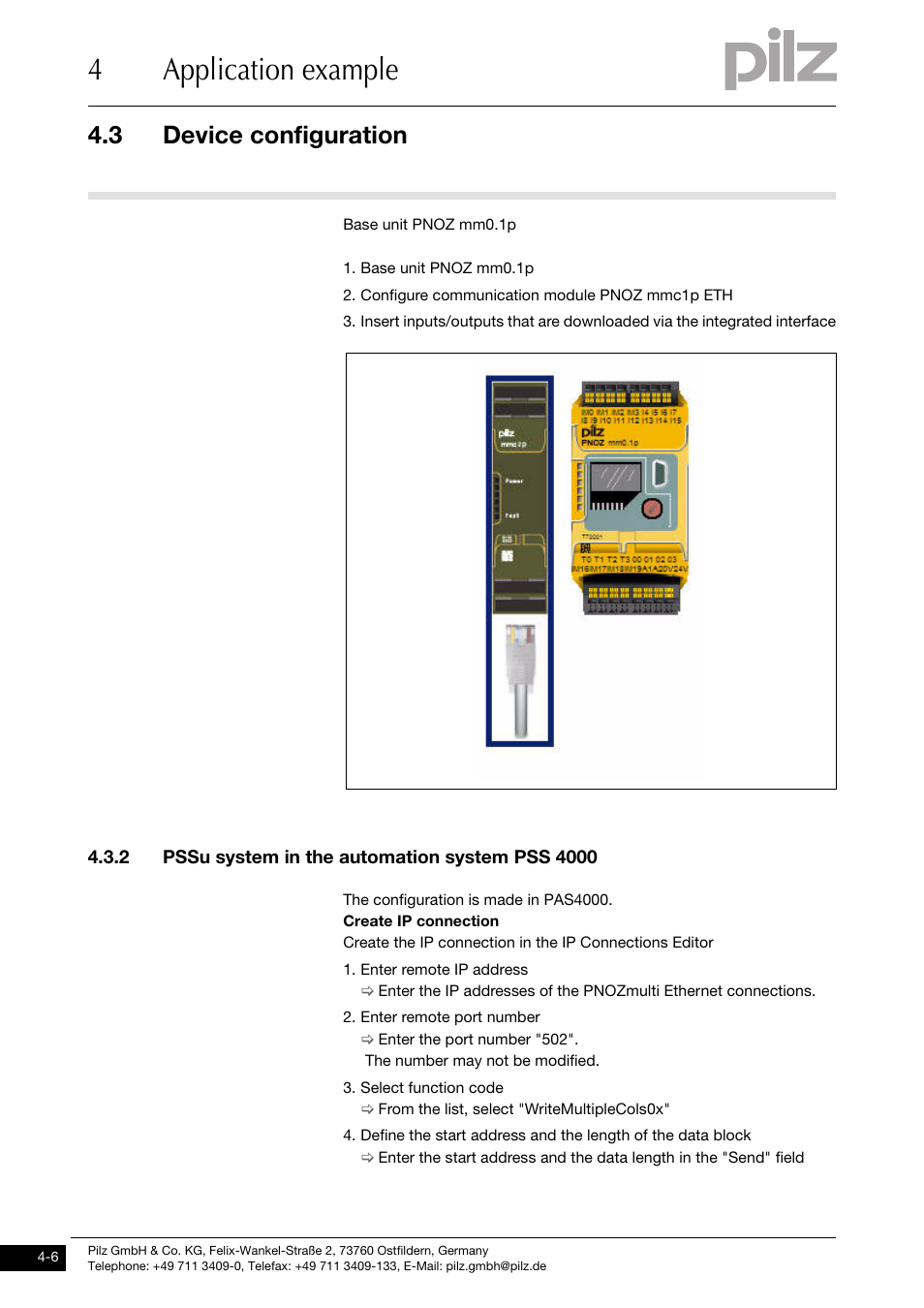 2 pssu system in the automation system pss 4000, 4application example, 3 device configuration | Pilz PNOZ mmc1p ETH User Manual | Page 42 / 47