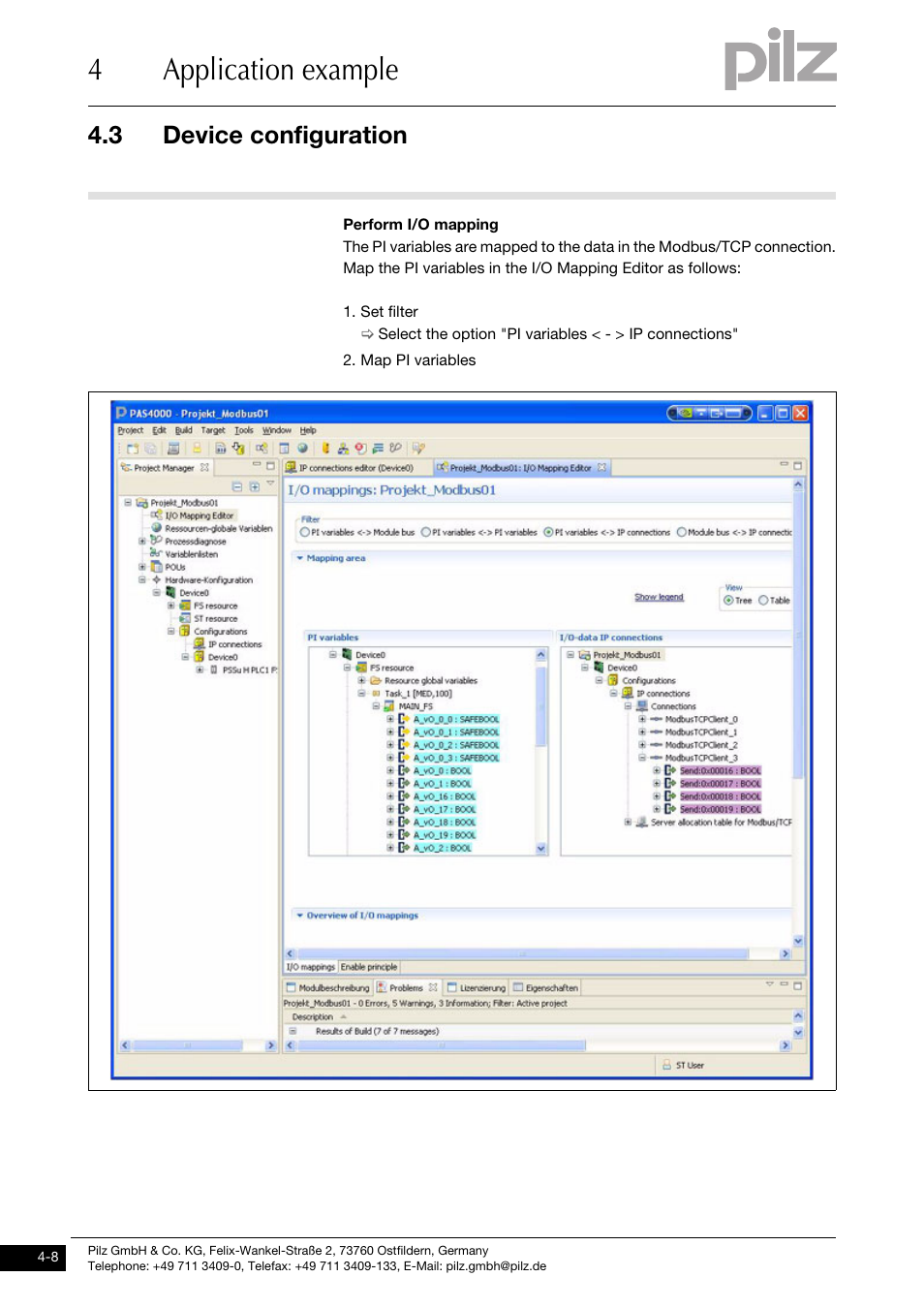 4application example, 3 device configuration | Pilz PNOZ mmc1p ETH User Manual | Page 44 / 47