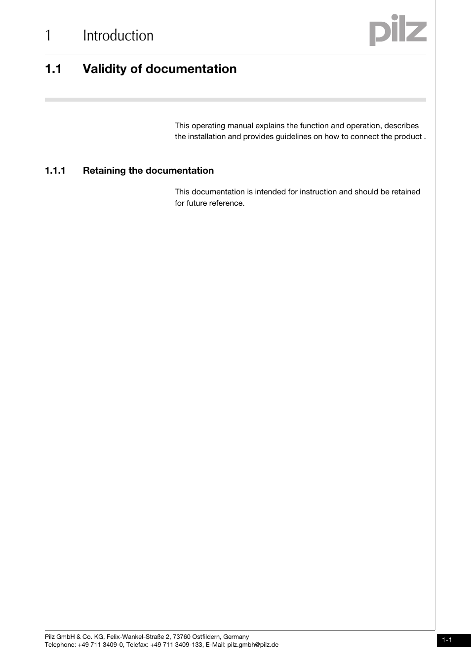 Introduction, Validity of documentation, 1 retaining the documentation | 1introduction, 1 validity of documentation | Pilz PNOZ mmc1p ETH User Manual | Page 5 / 47