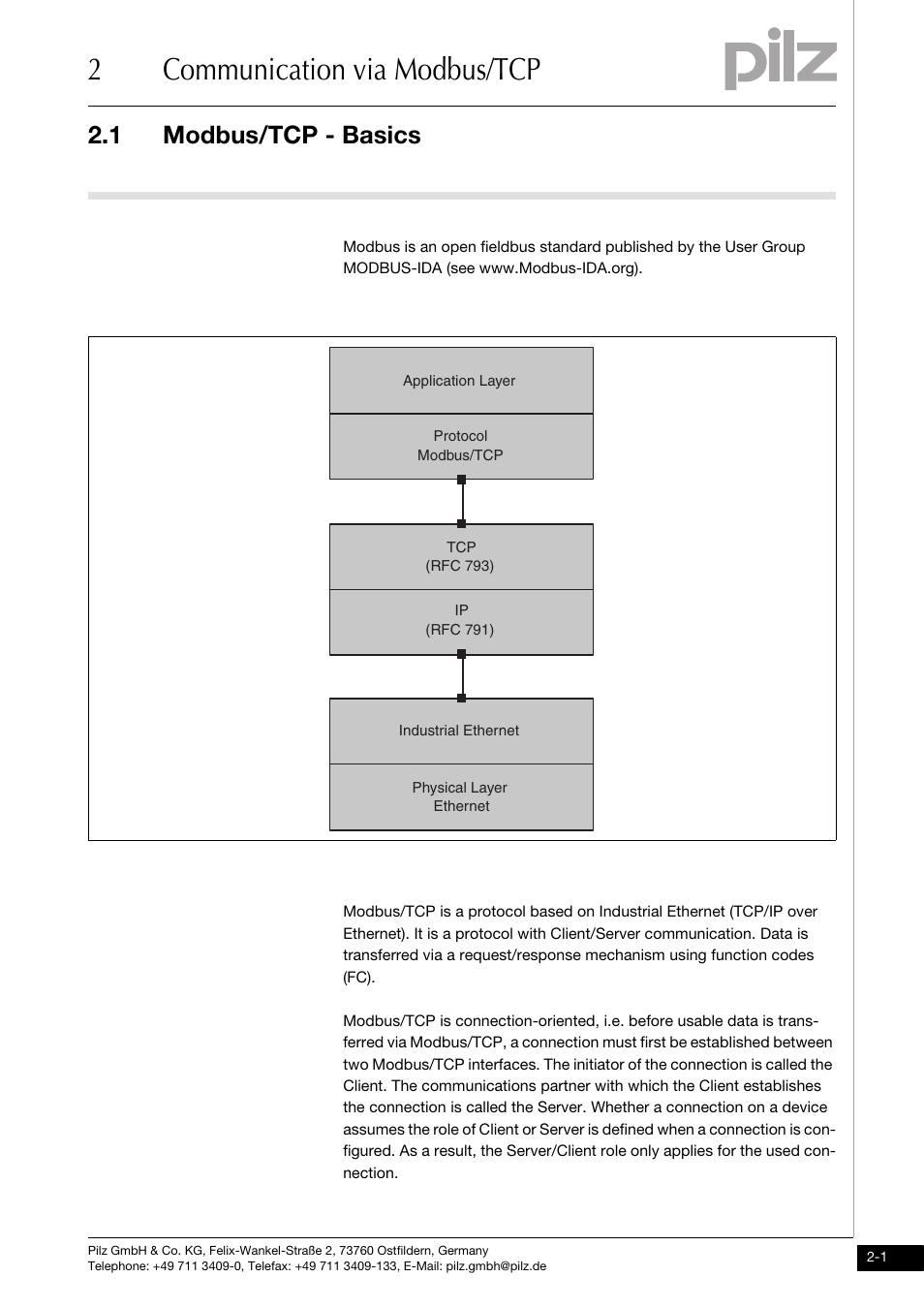 Communication via modbus/tcp, Modbus/tcp - basics, 2communication via modbus/tcp | 1 modbus/tcp - basics | Pilz PNOZ mmc1p ETH User Manual | Page 9 / 47