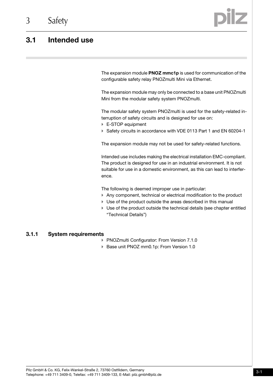 Safety, Intended use, 1 system requirements | 3safety, 1 intended use | Pilz PNOZ mmc1p ETH User Manual | Page 11 / 31