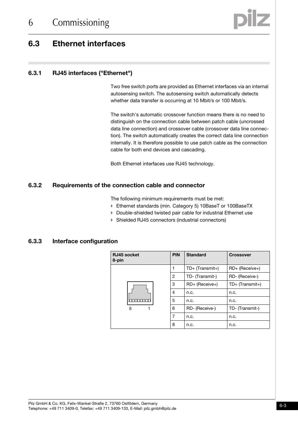 Ethernet interfaces, 1 rj45 interfaces ("ethernet"), 3 interface configuration | 6commissioning, 3 ethernet interfaces | Pilz PNOZ mmc1p ETH User Manual | Page 21 / 31