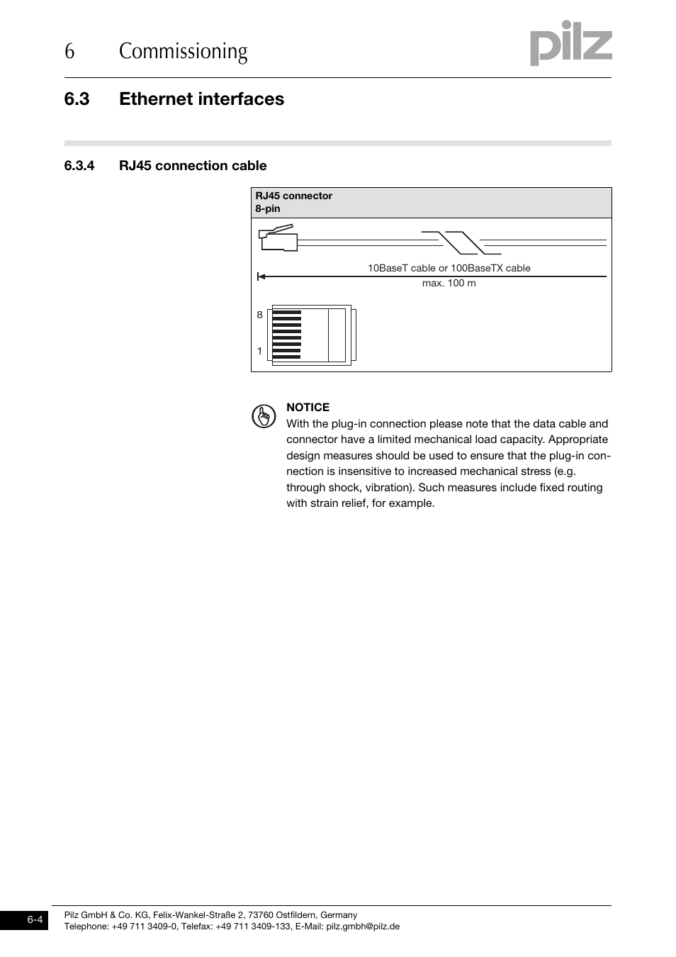 4 rj45 connection cable, 6commissioning, 3 ethernet interfaces | Pilz PNOZ mmc1p ETH User Manual | Page 22 / 31