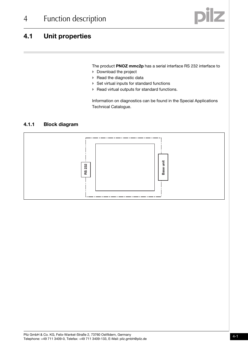 Function description, Unit properties, 1 block diagram | 4function description, 1 unit properties | Pilz PNOZ mmc2p seriell User Manual | Page 15 / 25