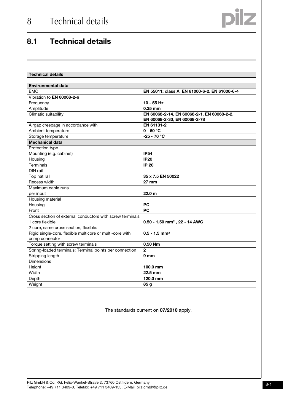 Technical details, 8technical details, 1 technical details | Pilz PNOZ mmc2p seriell User Manual | Page 23 / 25
