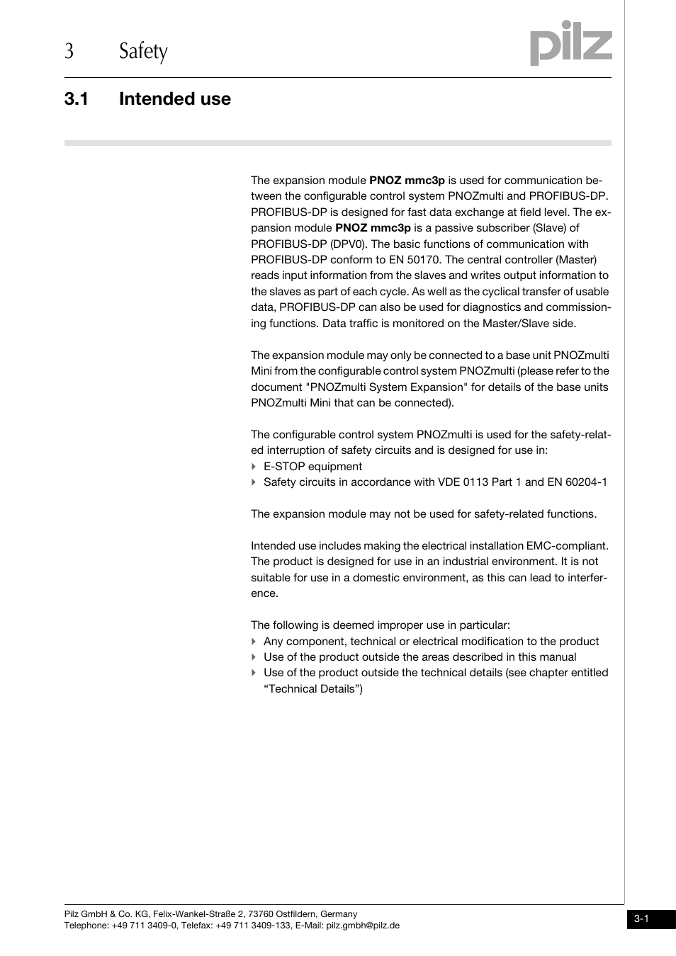 3 safety, Intended use, 3safety | 1 intended use | Pilz PNOZ mmc3p DP User Manual | Page 11 / 29