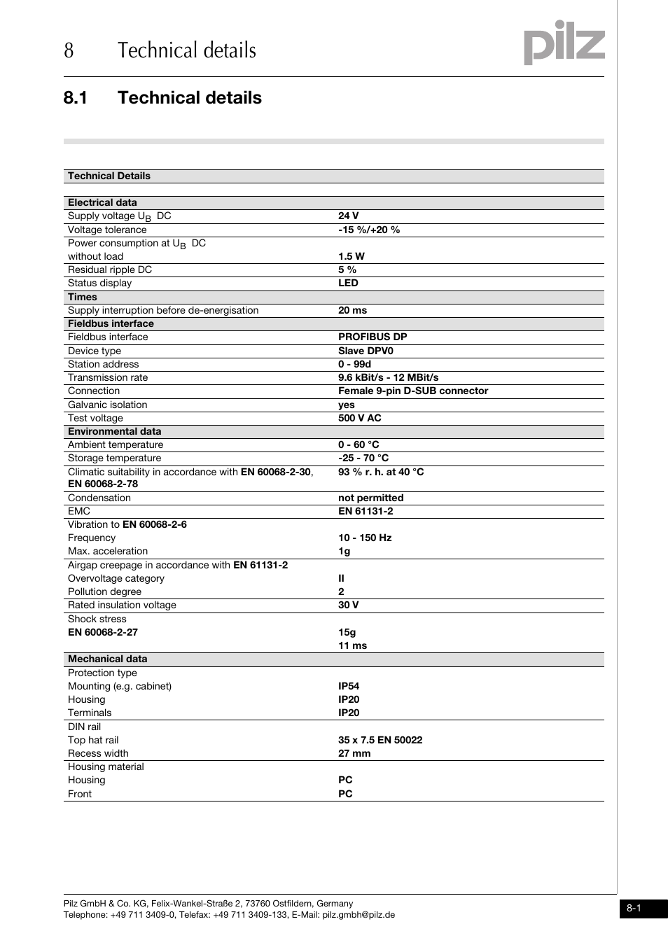 8 technical details, Technical details, 8technical details | 1 technical details | Pilz PNOZ mmc3p DP User Manual | Page 25 / 29