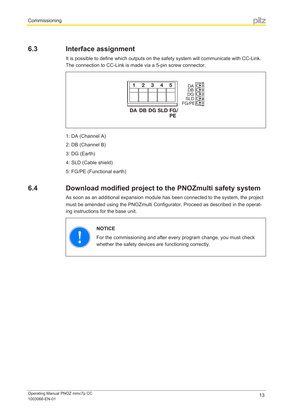 3 interface assignment, Interface assignment | Pilz PNOZ mmc7p CC User Manual | Page 13 / 19