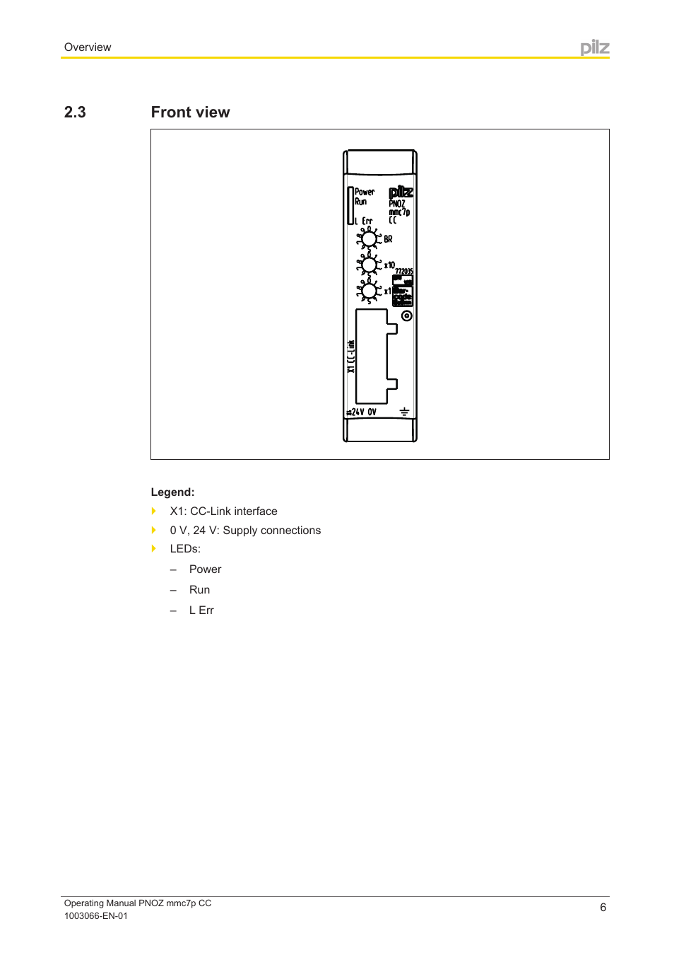 3 front view, Front view | Pilz PNOZ mmc7p CC User Manual | Page 6 / 19