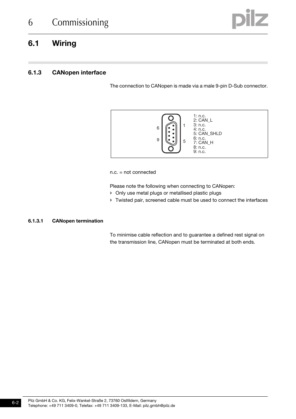 3 canopen interface, 1 canopen termination, 6commissioning | 1 wiring | Pilz PNOZ mmc6p CAN User Manual | Page 20 / 29