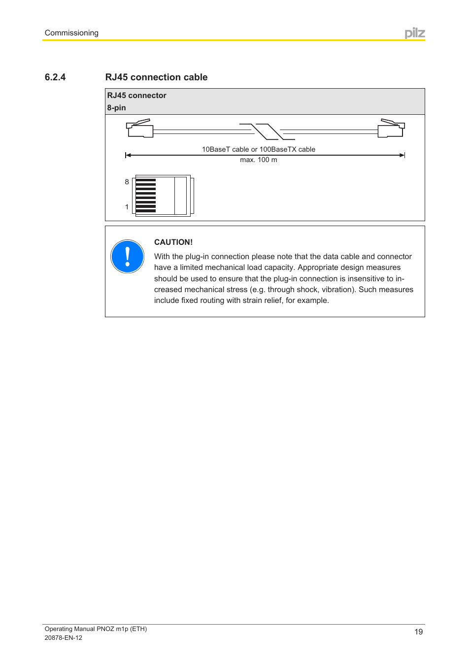 4 rj45 connection cable, Rj45 connection cable | Pilz PNOZ m1p base unit User Manual | Page 19 / 40