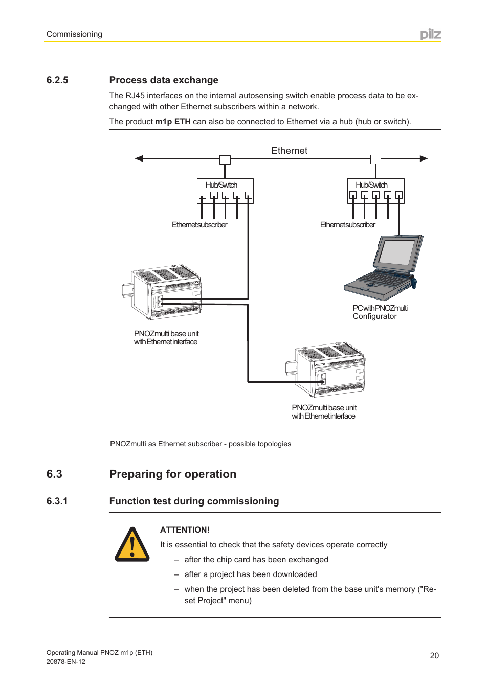 5 process data exchange, 3 preparing for operation, 1 function test during commissioning | Process data exchange, Preparing for operation, Function test during commissioning | Pilz PNOZ m1p base unit User Manual | Page 20 / 40