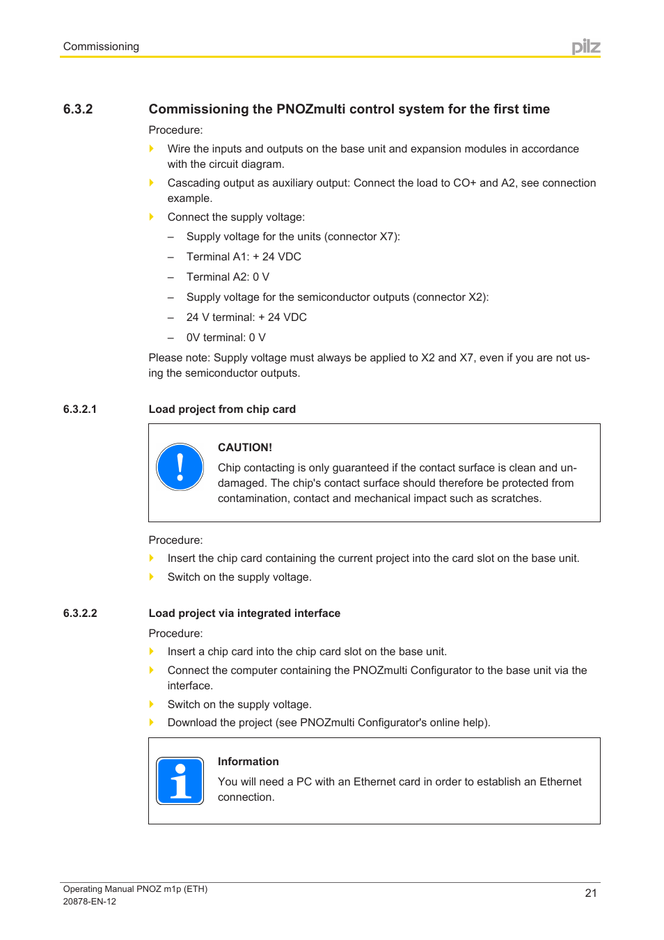 1 load project from chip card, 2 load project via integrated interface | Pilz PNOZ m1p base unit User Manual | Page 21 / 40