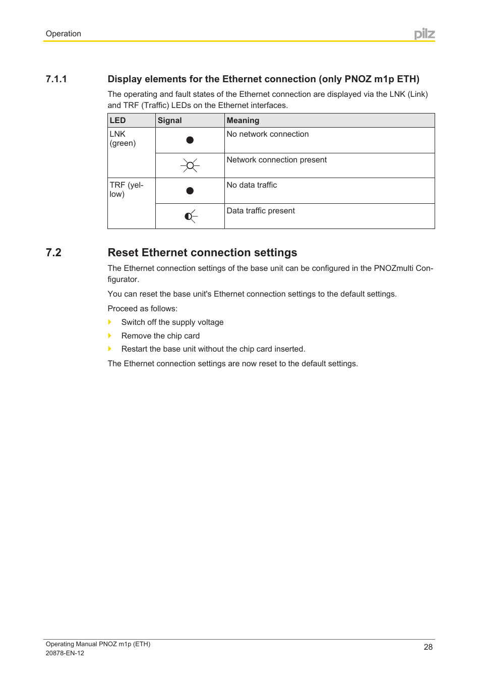 2 reset ethernet connection settings, Reset ethernet connection settings | Pilz PNOZ m1p base unit User Manual | Page 28 / 40