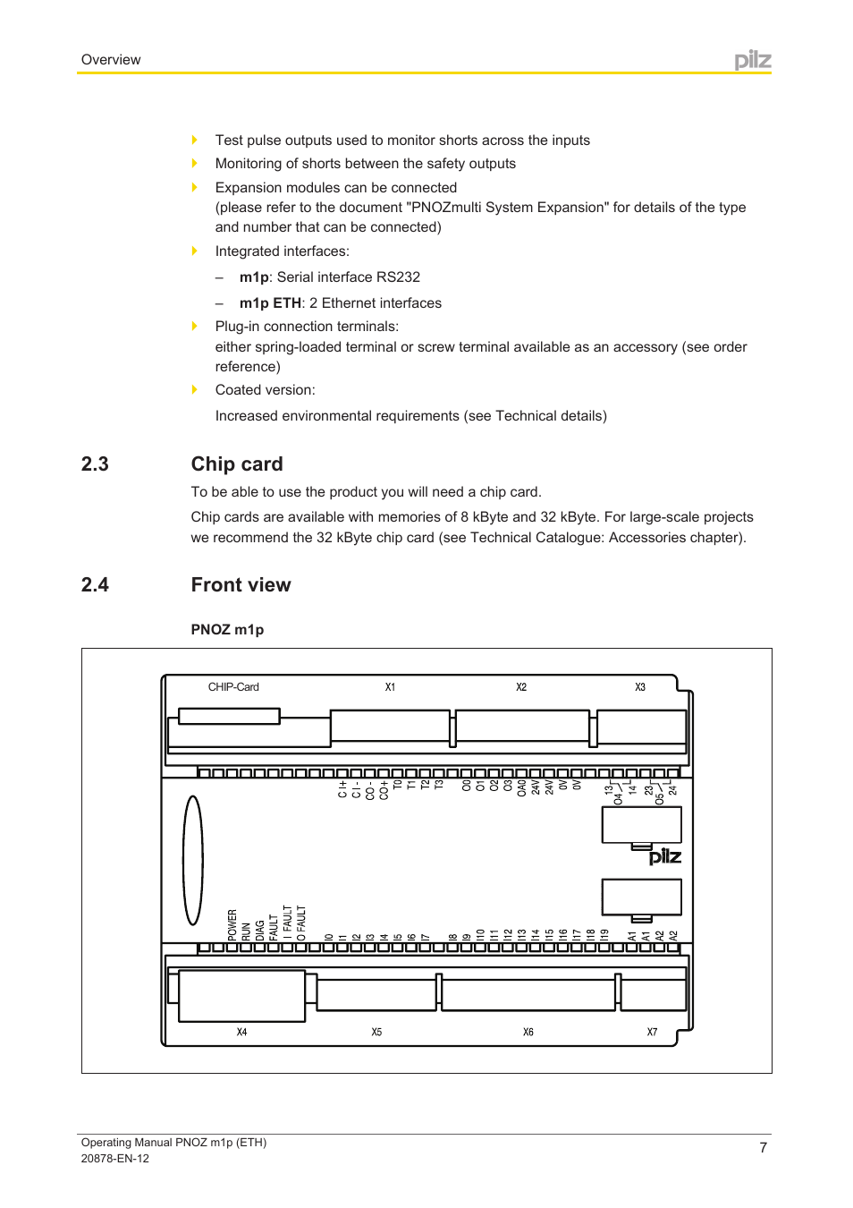 3 chip card, 4 front view, Chip card | Front view | Pilz PNOZ m1p base unit User Manual | Page 7 / 40