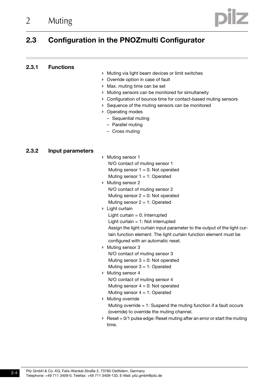 Configuration in the pnozmulti configurator, 1 functions, 2 input parameters | 2muting, 3 configuration in the pnozmulti configurator | Pilz PNOZ m1p base unit User Manual | Page 12 / 72